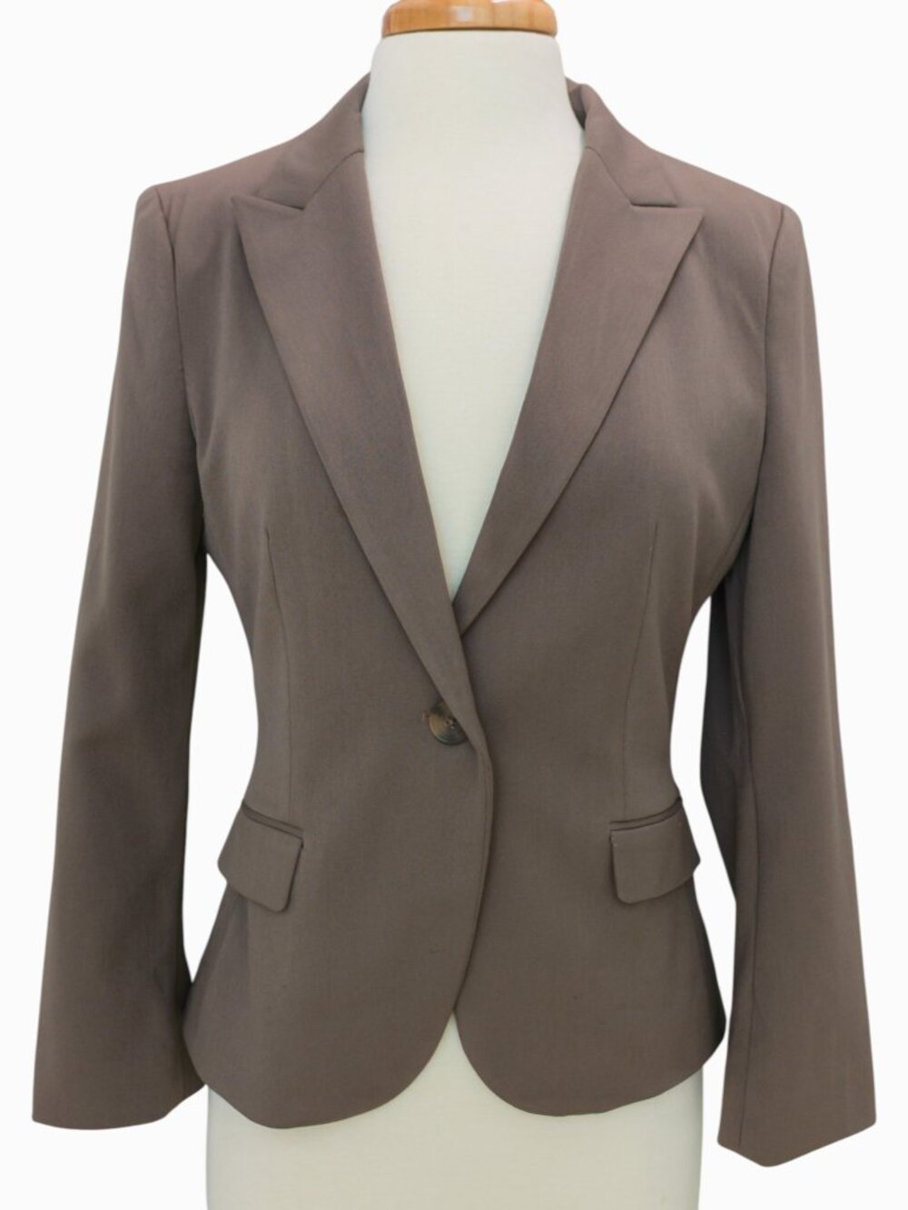 Express Taupe Stretch Blazer One-Button Notch Lapel Sz 8